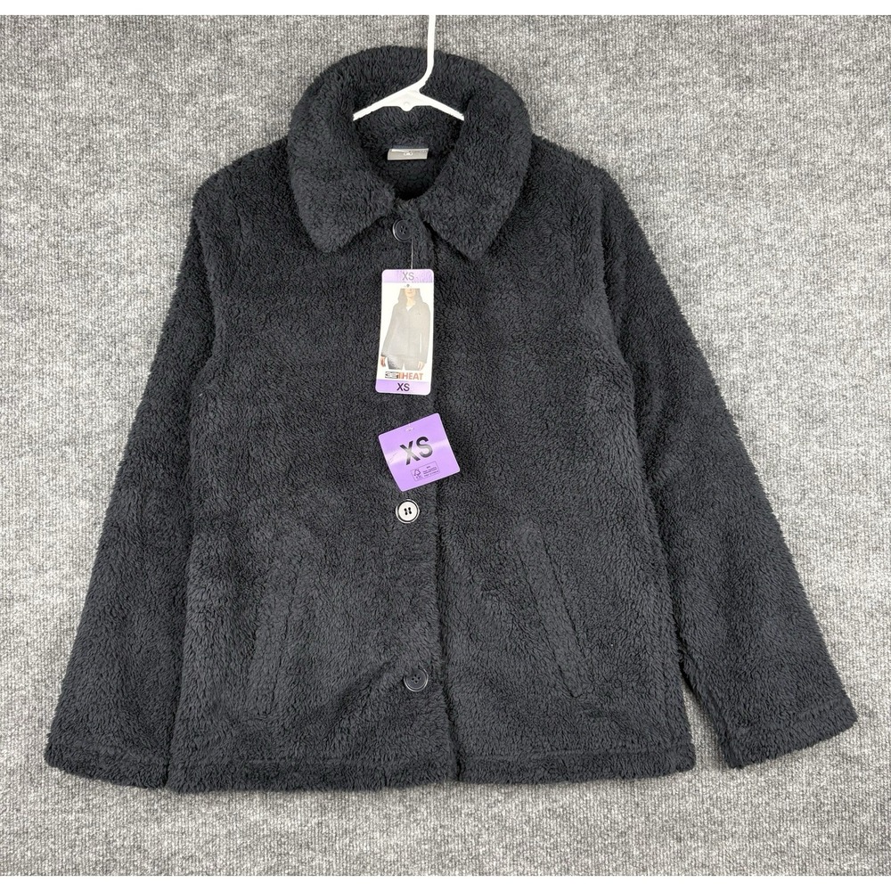 32 Degrees Heat Womens XS Navy Cozy Fleece Sherpa Button Jacket Coat NWT